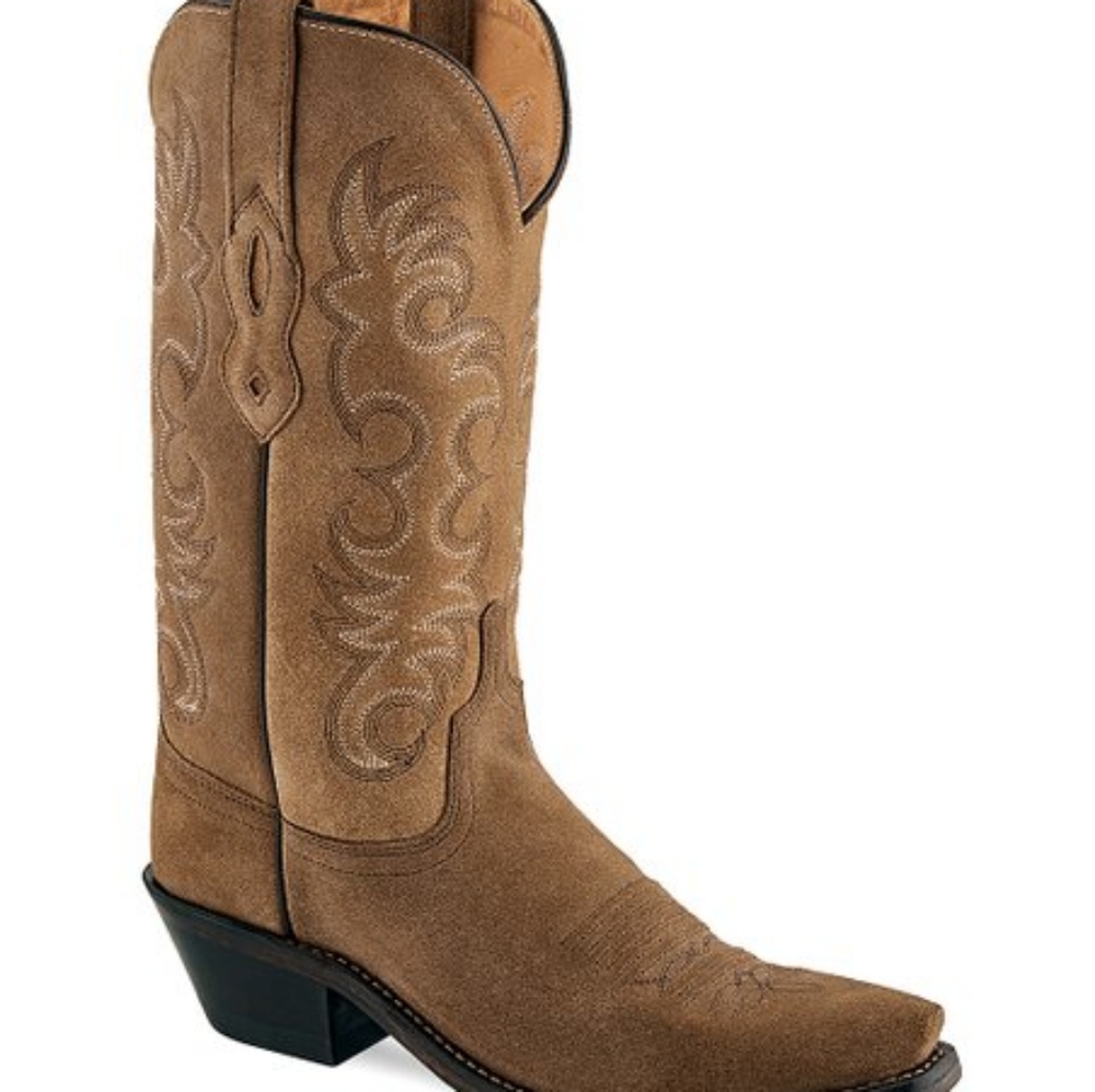Old West Tan Embroidered Suede Cowboy Boots Women 6.5 B